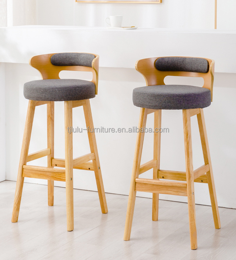 Nordic Modern Simple Wood Bar High Chair Natural Solid Wood Stool within Leisure Facilities and High Stool