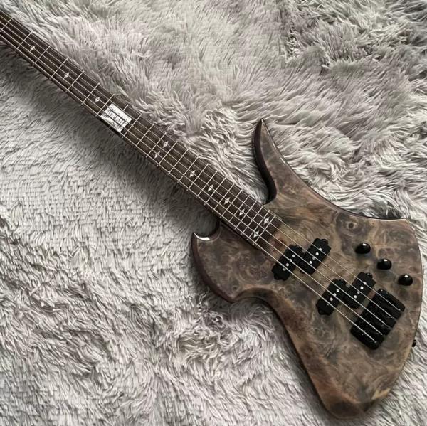 Custom 5 Strings Neck Through Body Burl Maple Top Special Body Electric Bass