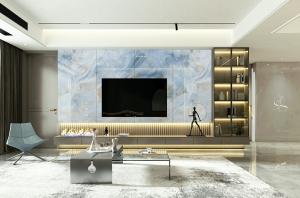 China Moisture-Proof 900x1800x9mm Wear-Resistant Inside Floor Blue White Glazed Polished Porcelain Tile For Decoration factory