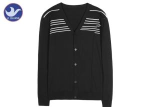China Soft Men's V Neck Cardigan Sweater , Mens Button Up Cardigan Sweater Stripe Knitted factory