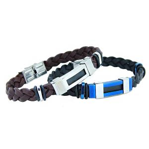 China Europ American Fashion Trendy Stainless Steel Geniune PU Leather Bracelet Bangle LBL68 factory