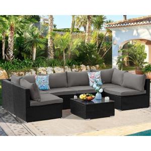 China AJUNION Wicker Rattan PE Sectional Sofa Garden Set Patio Furniture Conversation Set Outdoor Furniture factory