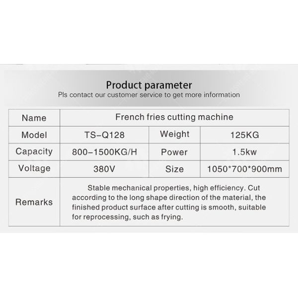 1.5KW 800KG/H Potato French Fries Cutting Machine Food Processor