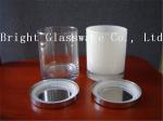 Best design white color glass candle holder with metal lid