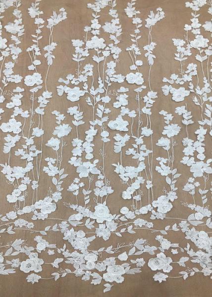 Ivroy Color French 3D Floral Lace Fabric , High End Wedding Lace Fabric By The
