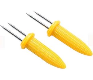 China Multiple Twin Prong Corn Needle Skewer Needle For BBQ Barecue Fruit Fork Yellow Color Needle factory