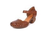 S296 Spring New Products Original Handmade Leather Velcro Single Shoes Hollow