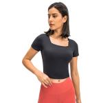 U Neck Slim Fit Short Sleeve Yoga T Shirts With Padded Naked Feeling