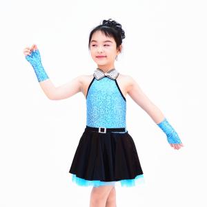 China Fancy Girls Jazz Dance Dress Spandex Fabric Bodice With Rhinestones Chocker Collar factory