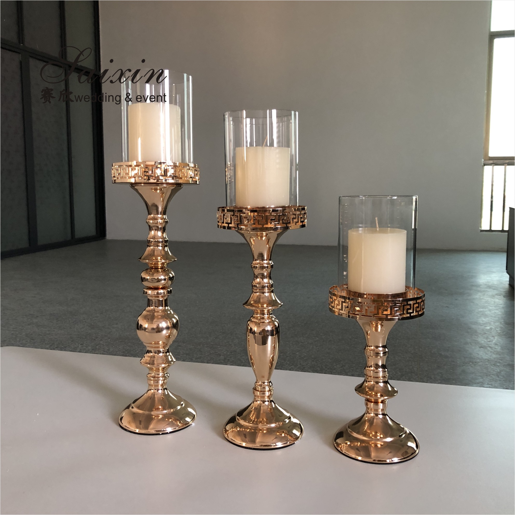 Wholesale chic iron laciness votive set gold candle holder for wedding table centerpieces