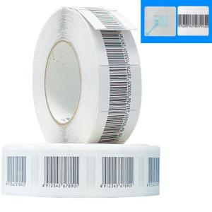 China Anti Theft RF 4*4cm Soft Barcode Label Sticker Tag 8.2 MHz EAS Security Barcode Label Roll factory