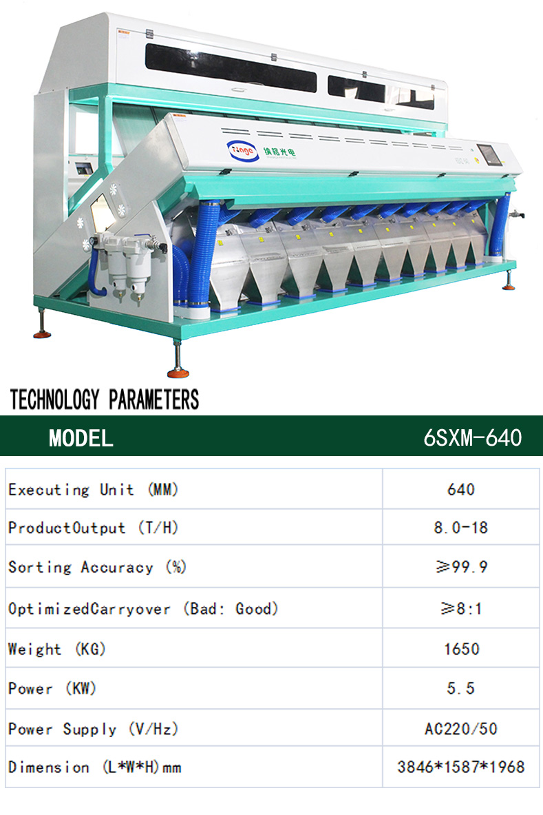 Automatic 10 Chutes Cashew Nuts Color Sorter With Color LCD Touch Screen