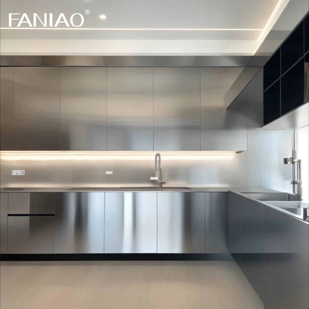 Factory Price Modern Style Design Aluminum Kichen Luxury Island Complete Stainless Steel Kitchen Cabinet