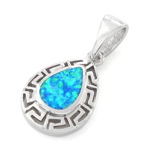 925 With Sterling Silver Opal Greek Pattern Lab Drop Pendant Fine Jewelry Online For Women