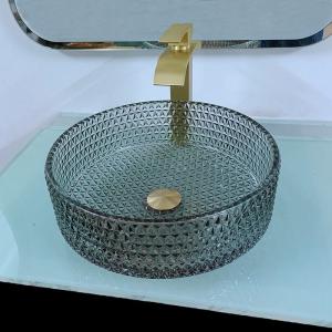 China Modern Countertop Glass Wash Basin Black Table Top 120mm Height Artistic factory