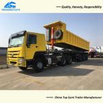 70 Tons 3 Axle Semi Trailer , Tractor Trailer Dump Trailer Hyva Lifting