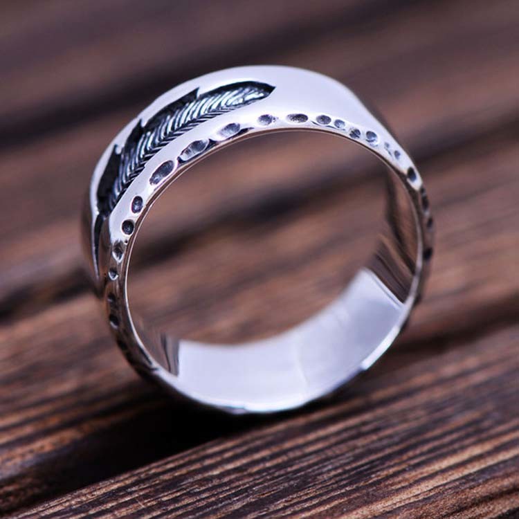 Mens Womens Simple Plain 925 Sterling Silver Feather Band Ring Finger Jewelry（XH051739W）