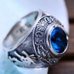 Vintage Jewelty Sterling Silver Blue Cubic Zircon Men Ring (XH053342W)
