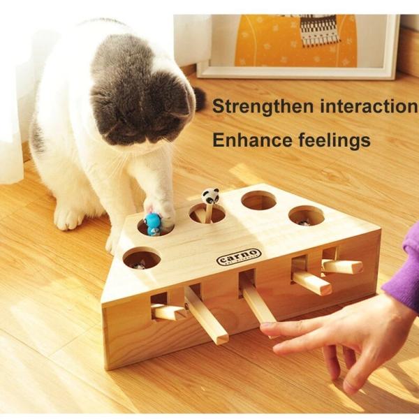 Solid Wooden Interactive Cat Hunt Mouse Toy Hit Hamster Mouse Cat Toy Interactiv