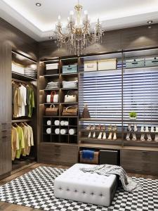 China U Shaped Woodgrain Walk In Closet Dresser Walking Wardrobe Appliance Furniture factory