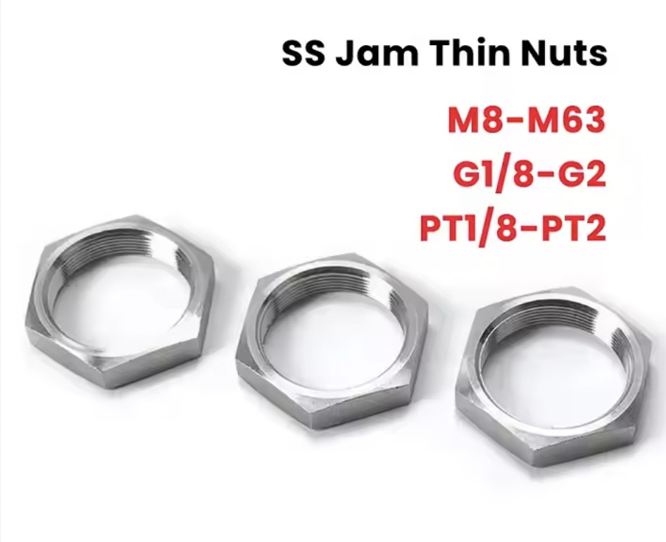 304 Stainless Steel Fine Threaded Hexagon Hex Thin Jam Nut Stainless Steel Hex Locknut 3/8" BSP Female Thin Lock Nut Bac