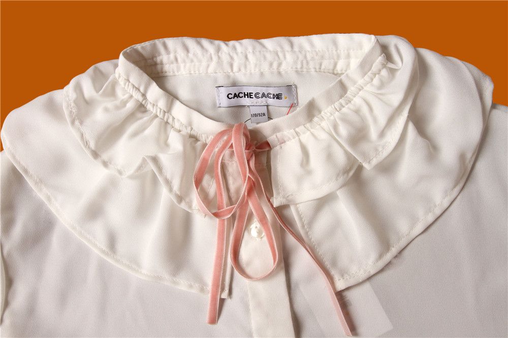 Casual White Princess Collar Shirt 100% Polyester With Cute Bandage