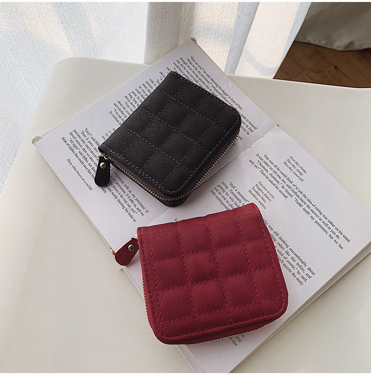 Small Plaid Bag Female Card Holder Wallet Zipper Clutch Leather Coin Purse for Women