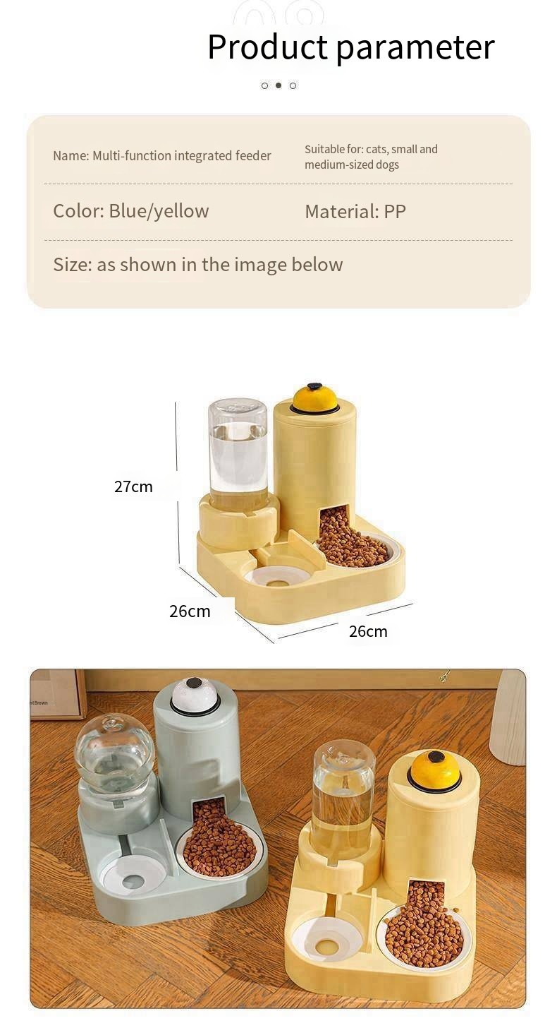 Automatic Cat Feeding Water Feeder 3-in-1 Drinking Fountain Cat and Dog Stainless Steel Bowl with Bell