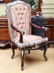 Crystal Buttoning Antique Wooden Throne Chair Retro Imitation Wood Frame Leather