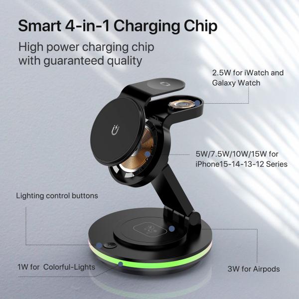 15W Fast Charger Foldable Wireless Charger Station Compatible with iPhone 15 14