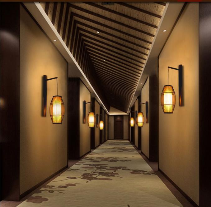 Chinese retro solid wood wall lamp - Hotel Bamboo corridor lamp -antique bamboo lantern wall lamp