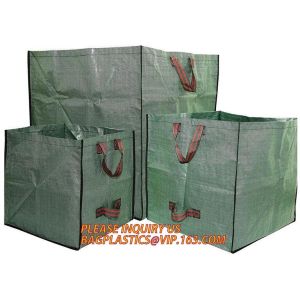 China Square Bottom Green Leaf Collector Biodegradable Garden Bags PP WOVEN Fabric garden waste sacks with handles on sale