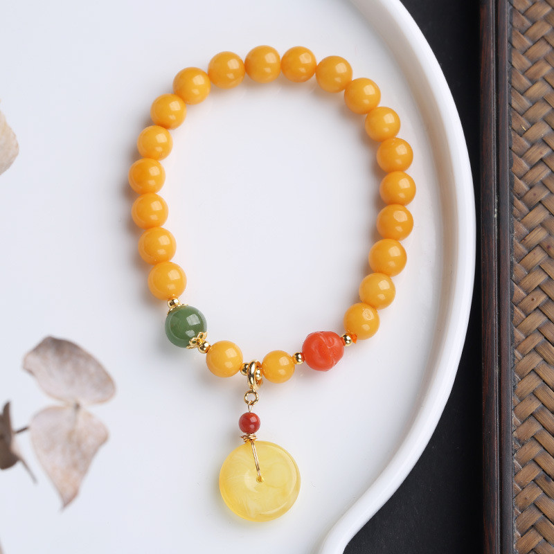 Fengshui Jewelry Bracelets Pendent Necklace Beads Muslim Chanting Beads Natural High-Quality Amber Bracelet 12mm Translucent Lucky Bracelet To Give To