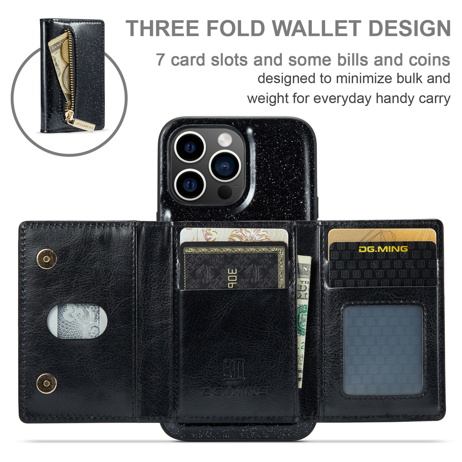 Flash Wallet Protector 2 in 1 Magnetic Mobile Phone Case for iPhone 15 Pro Max Pro 14