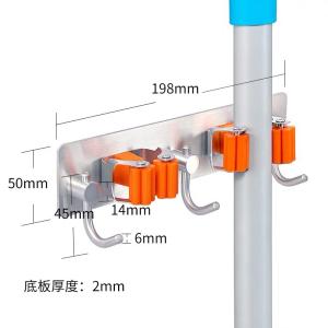 China clean tool Holder Adhesive No Drilling SUS304 Stainless Steel Mop broom Handle Holder factory