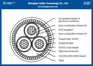 China Nominal Section：16~630mm² 6/10KV MV XLPE insulated power cable /PVC jacket cable（CU/PVC/XLPE/LSZH/DSTA） factory