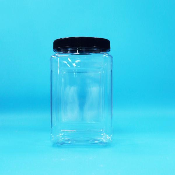 Transparent Packaging Jars Square Shape Plastic PET Black Lid For Food Candy