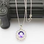 925 Silver 9mmx11mm Oval Amethyst Cubic Zircon Pendan Silver Chain Necklace