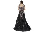 Organza Embroidery Flower Ladies Evening Dresses , Black Arabic Evening Gowns