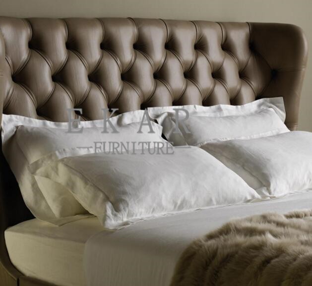 Simple Design Wooden Double Leather Bed Frame