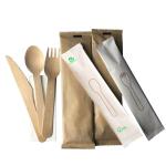 China Supplier Paper Wrapped Cutlery Kit Wooden Spoon Set Wood Fork Knife And