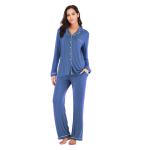 Amazon Hot Sale Viscose Spring Autumn Long Sleeves Buttons 2 Piece Womens