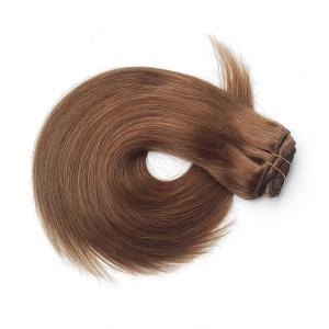 China Full Cuticles Brazilian Peruvian Virgin Human Hair Machine Weft Clip In Hair Extension Brown Color factory