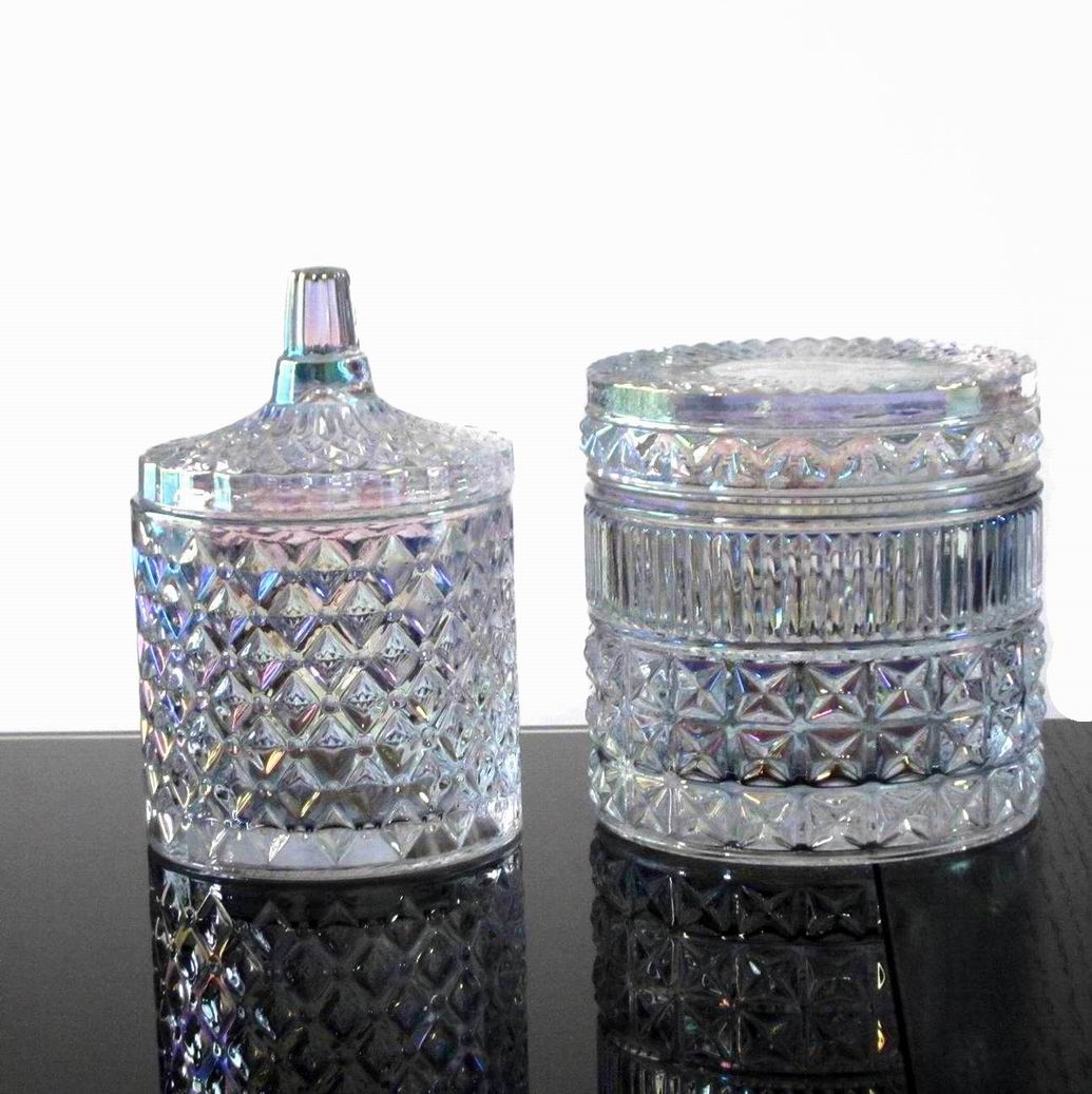 Embossed Diamonds Pattern Glass Storage Jars With For Candle