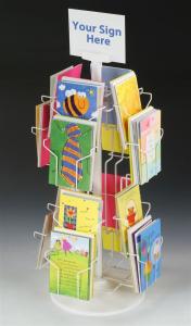 China Custom Rotating Countertop Greeting Card Display Stands With Sign Clip 16 Pockets factory