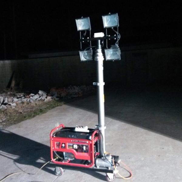 China portable mobile light tower, 4.2m pneumatic lighting mast, 2000W lamps, gasoline generator factory