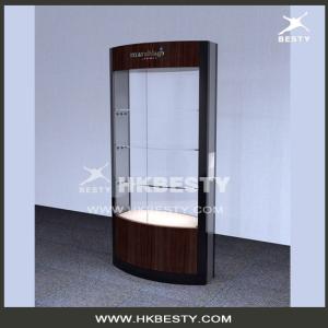China high quality solid wood veneer LED spotlights jewels display cabinet showcase factory