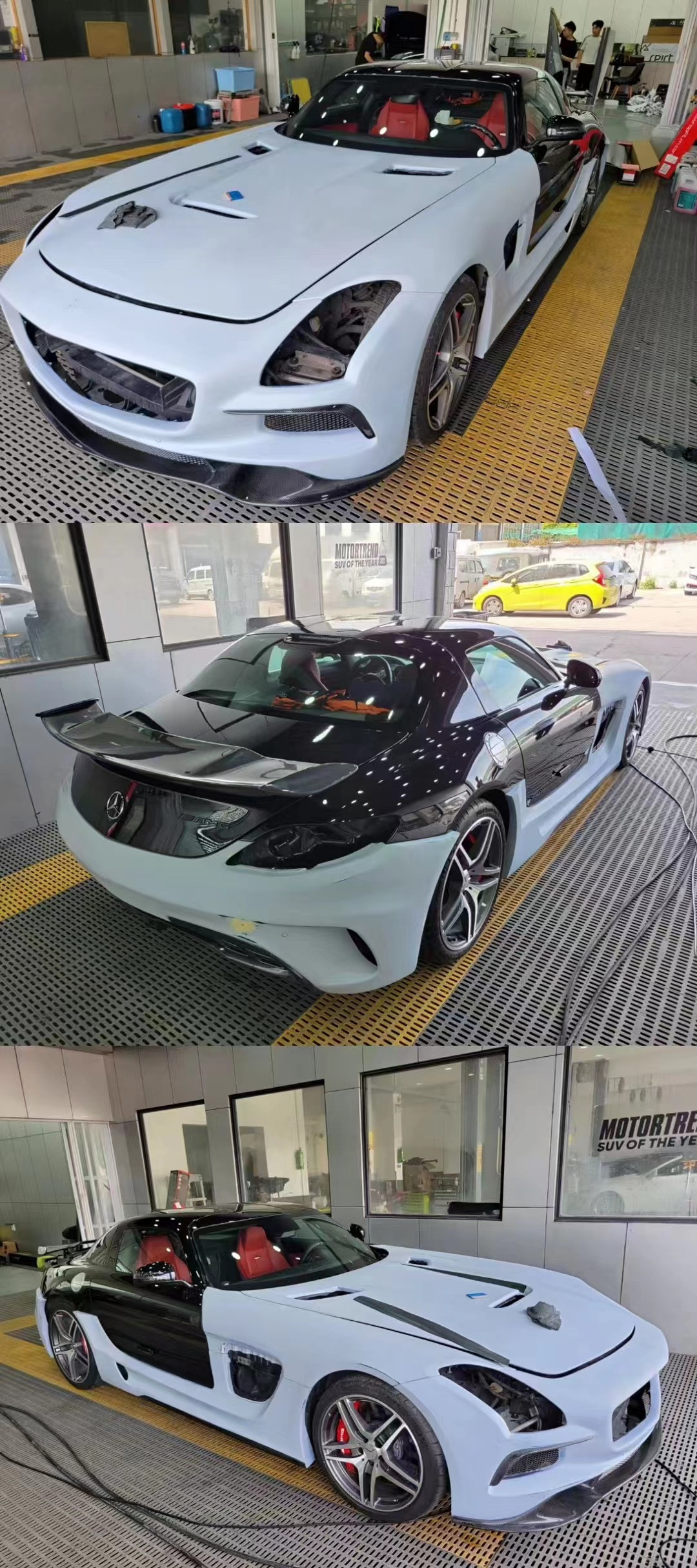For Mercedes SLS R197 Carbon Fiber Body Kit SLS Upgrades Black Series Style Front and Rear Bumper Spoiler Hood