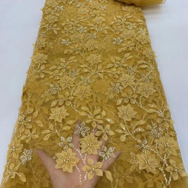 Supoo plain color 3D Applique flowers lace embroidery with beads Ghana lace