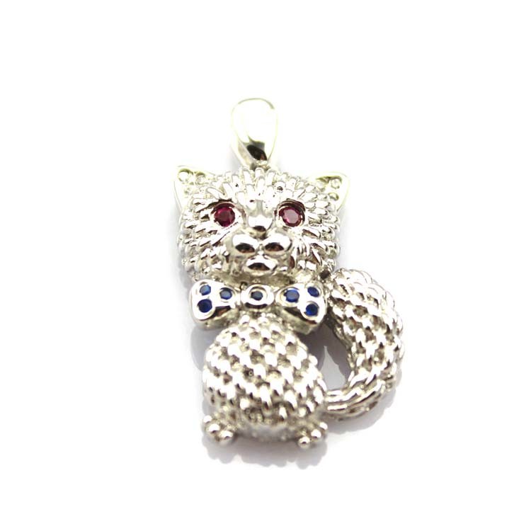 Women Jewelry Pave Cubic Zircon 925 Silver Cat Pendant Necklace (P06)